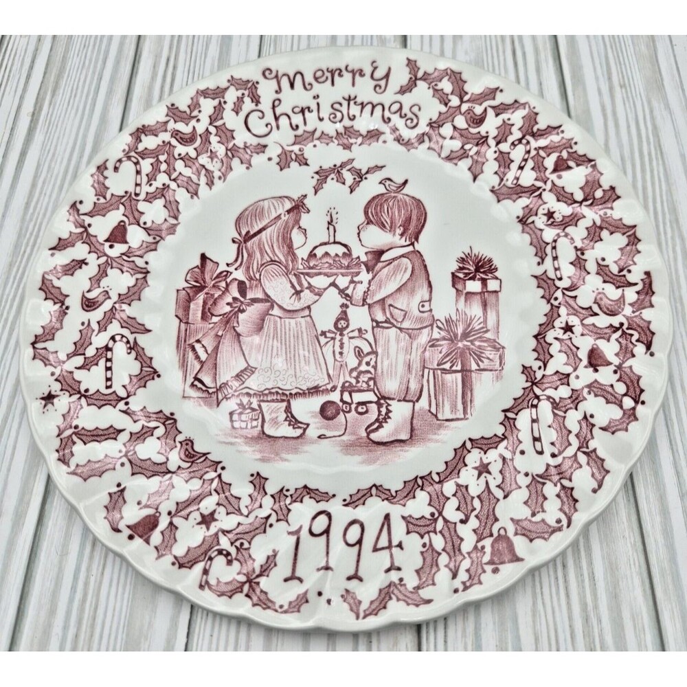 Royal Crownford Merry Christmas 1994 Plate Norma Sherman Pink Transferware 9"
